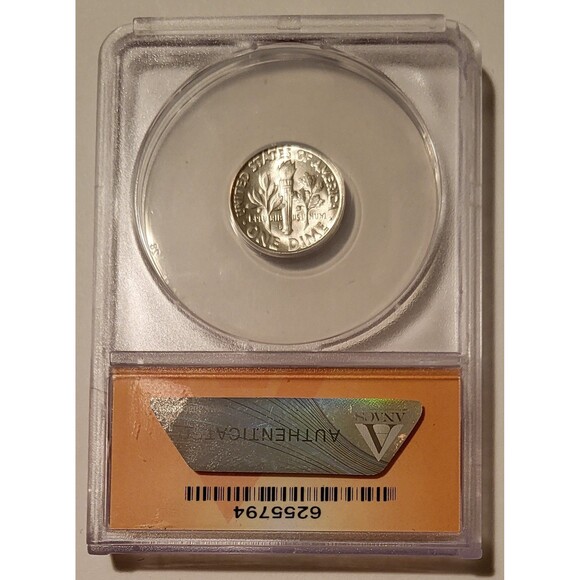 1947 D Roosevelt Dime MS64 ANACS - Picture 2 of 4